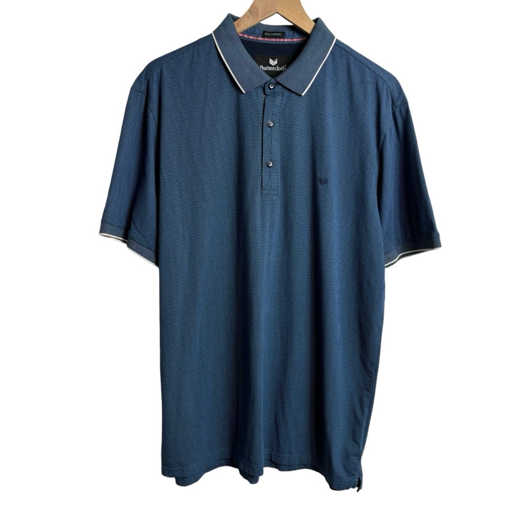 Buttercloth Mens Sz XL Polo Shirt Icy Cotton Blue Geometric‎ Dot Short Sleeve